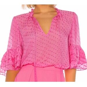 Alice + Olivia Silk Blend Blouse Ruffle Sleeve Sheer Top Oversized Women's XS